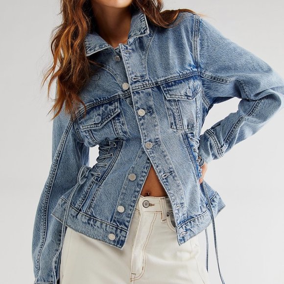 Lana Denim Jacket by Aureta @ Free People XS Color Blue Fawn NWT